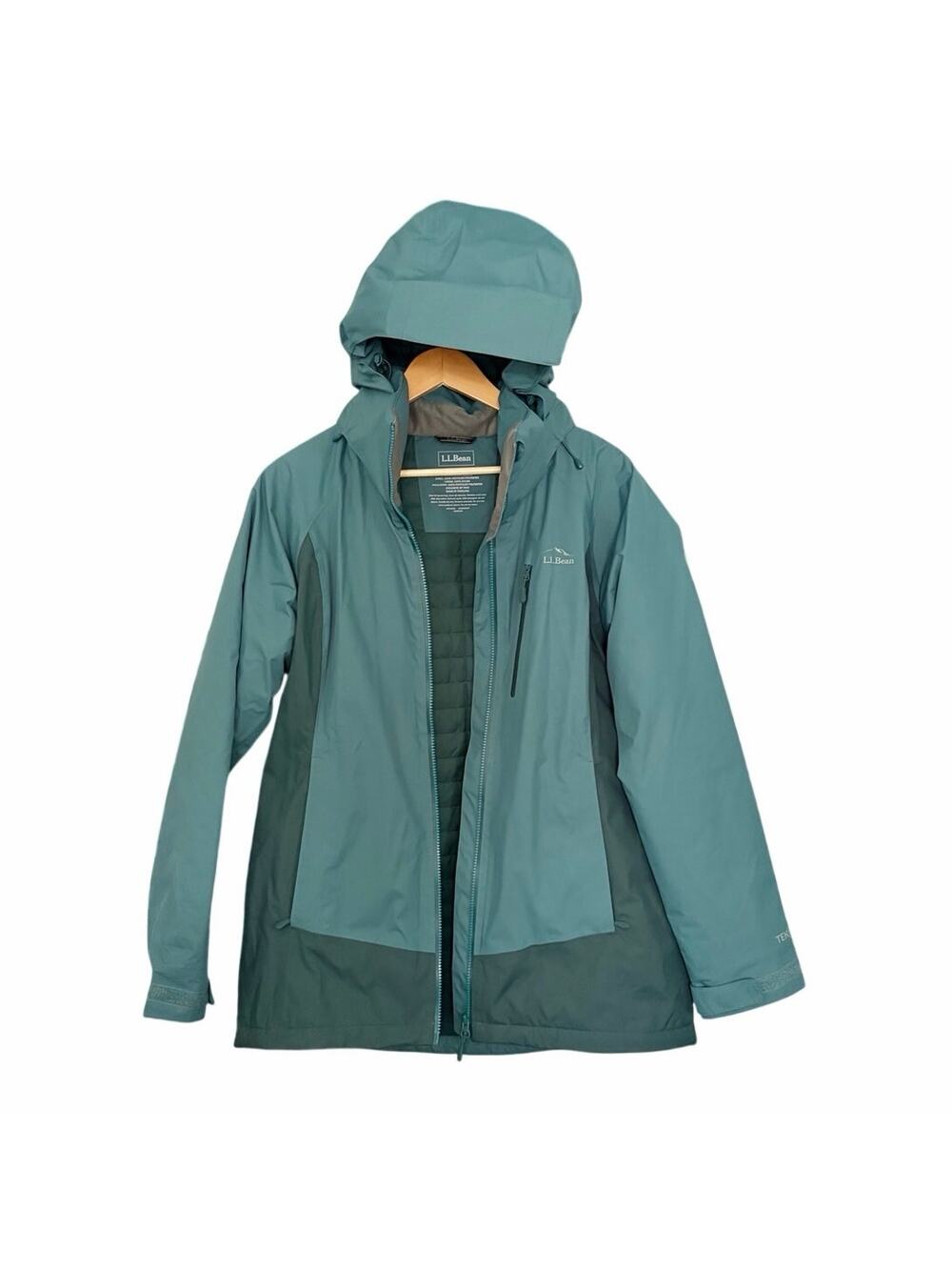 L.L. Bean Zip Parka Primaloft Green Hooded Winter Coat M